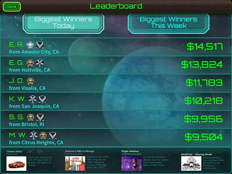 Cashteroids leaderboard