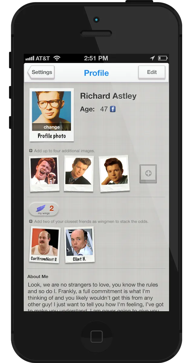 User profile with their wings