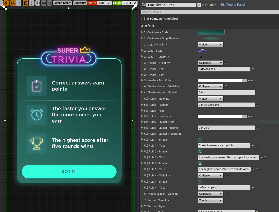Custom scripted dynamically adjustable UI in Unreal